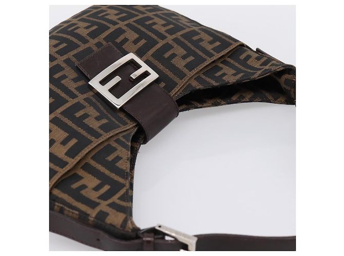 Borsa a tracolla FENDI Zucca Canvas Mamma Baguette Marrone Nero Auth 198708V - vista 6