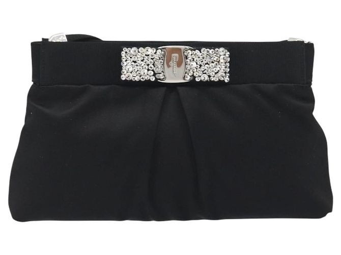 Borsa a tracolla Salvatore Ferragamo Vala Raso Nero Argento Auth 196662A - vista 13