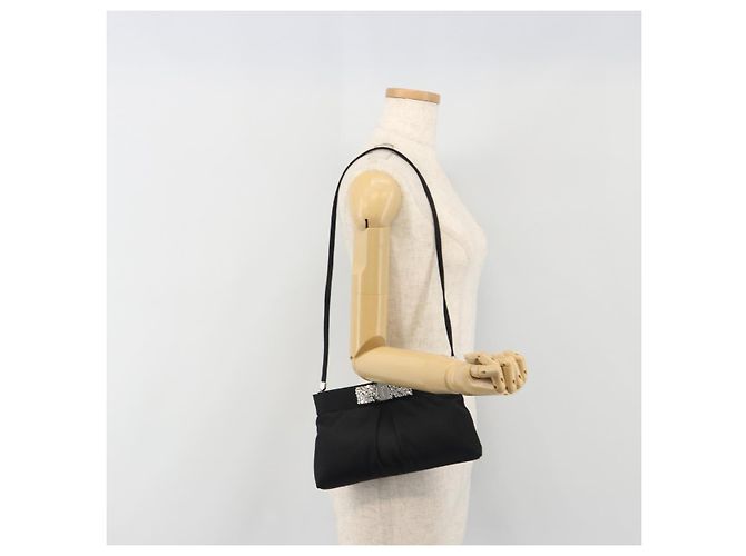 Borsa a tracolla Salvatore Ferragamo Vala Raso Nero Argento Auth 196662A - vista 22
