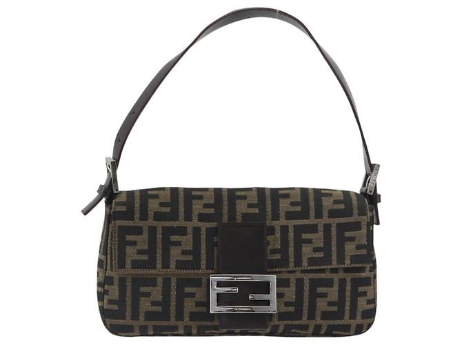 Borsa a tracolla FENDI Zucca Canvas Mamma Baguette Marrone Nero Auth am12413V - vista 13