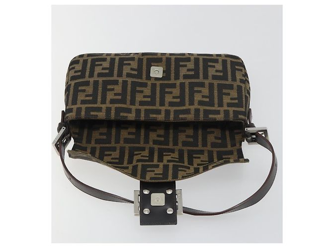 Borsa a tracolla FENDI Zucca Canvas Mamma Baguette Marrone Nero Auth am12413V - vista 19