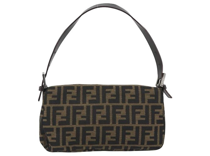 Borsa a tracolla FENDI Zucca Canvas Mamma Baguette Marrone Nero Auth am12413V - vista 2