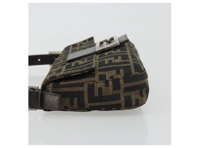 Borsa a tracolla FENDI Zucca Canvas Mamma Baguette Marrone Nero Auth am12413V - vista 4