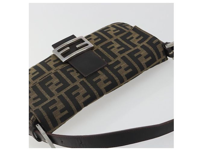 Borsa a tracolla FENDI Zucca Canvas Mamma Baguette Marrone Nero Auth am12413V - vista 6