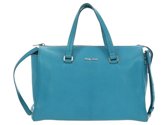 Miu Miu Tote Bag Leder 2way Blau Silber Authentisch 195506A - Ansicht 13