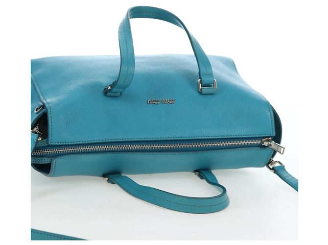 Miu Miu Tote Bag Leder 2way Blau Silber Authentisch 195506A - Ansicht 14