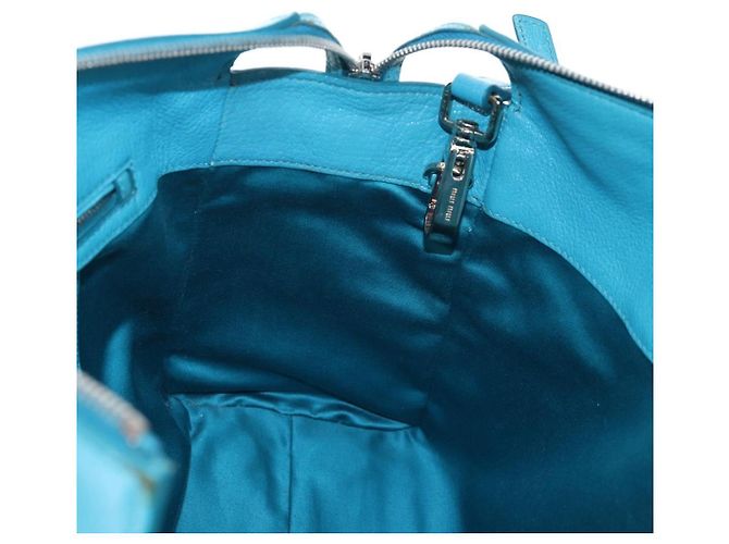 Miu Miu Tote Bag Leder 2way Blau Silber Authentisch 195506A - Ansicht 25