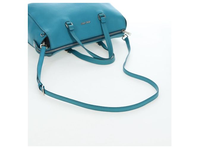Miu Miu Tote Bag Leder 2way Blau Silber Authentisch 195506A - Ansicht 8
