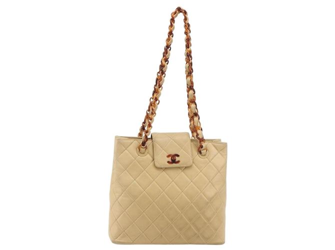 Borsa a tracolla CHANEL Matelasse con catena in pelle d'agnello Beige CC Auth 196671A - vista 13