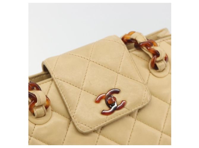 Borsa a tracolla CHANEL Matelasse con catena in pelle d'agnello Beige CC Auth 196671A - vista 17