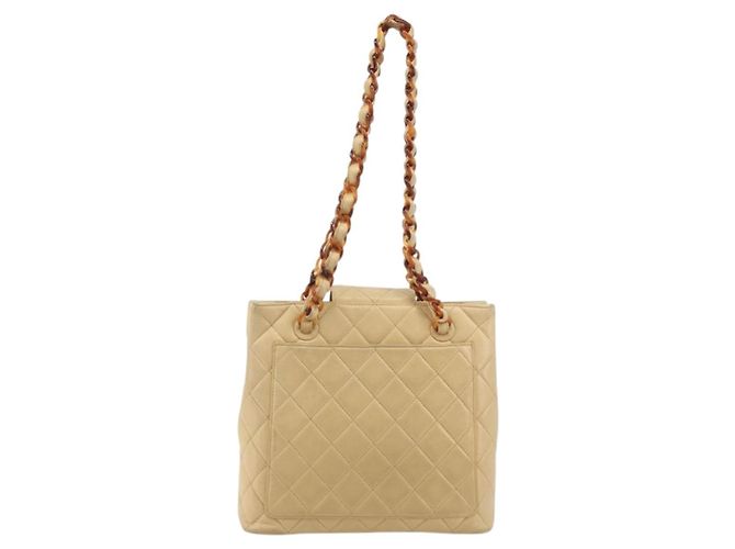 Borsa a tracolla CHANEL Matelasse con catena in pelle d'agnello Beige CC Auth 196671A - vista 2