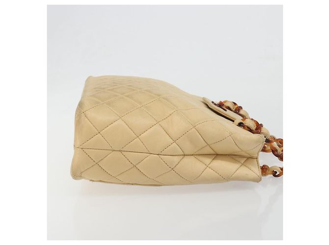 Borsa a tracolla CHANEL Matelasse con catena in pelle d'agnello Beige CC Auth 196671A - vista 3