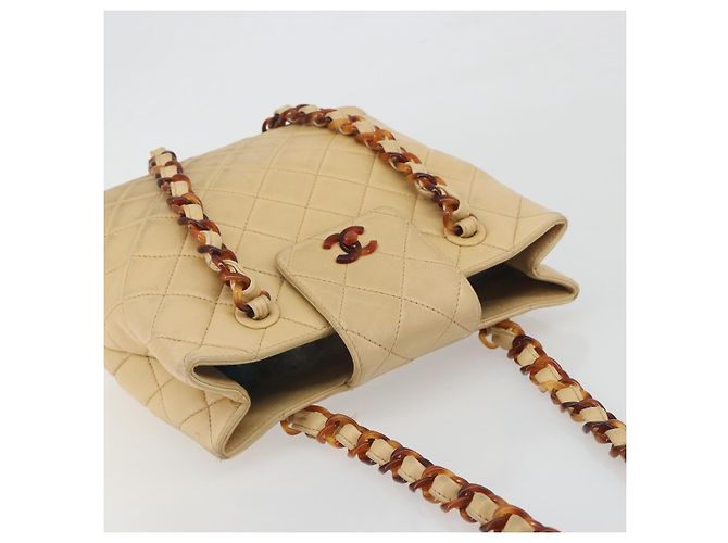 Borsa a tracolla CHANEL Matelasse con catena in pelle d'agnello Beige CC Auth 196671A - vista 6