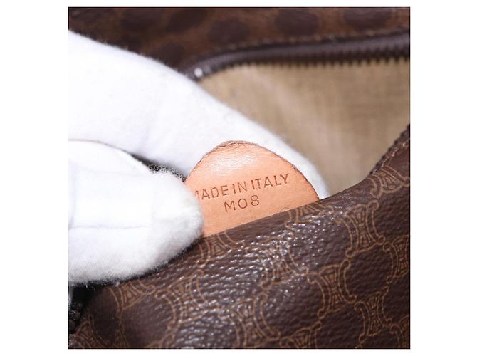 Céline Borsa Tote CELINE Macadam Canvas PVC Pelle Marrone Oro Auth ka5802 D'oro - vista 12