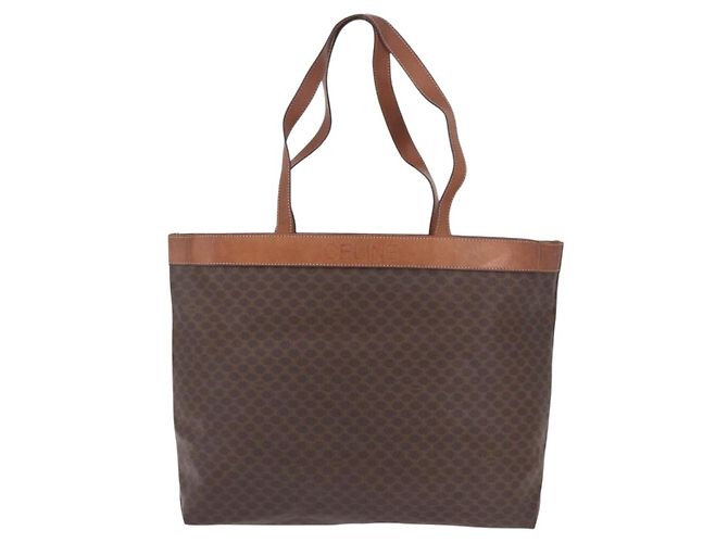 Céline Borsa Tote CELINE Macadam Canvas PVC Pelle Marrone Oro Auth ka5802 D'oro - vista 13