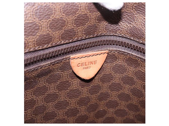 Céline Borsa Tote CELINE Macadam Canvas PVC Pelle Marrone Oro Auth ka5802 D'oro - vista 17