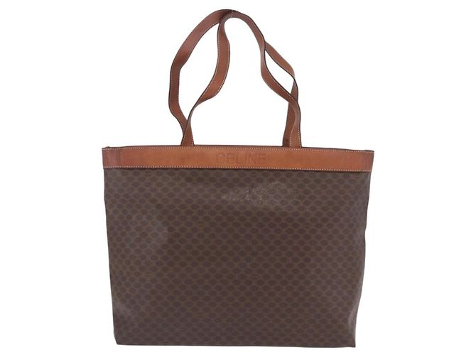 Céline Borsa Tote CELINE Macadam Canvas PVC Pelle Marrone Oro Auth ka5802 D'oro - vista 2