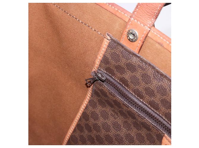 Céline Borsa Tote CELINE Macadam Canvas PVC Pelle Marrone Oro Auth ka5802 D'oro - vista 20
