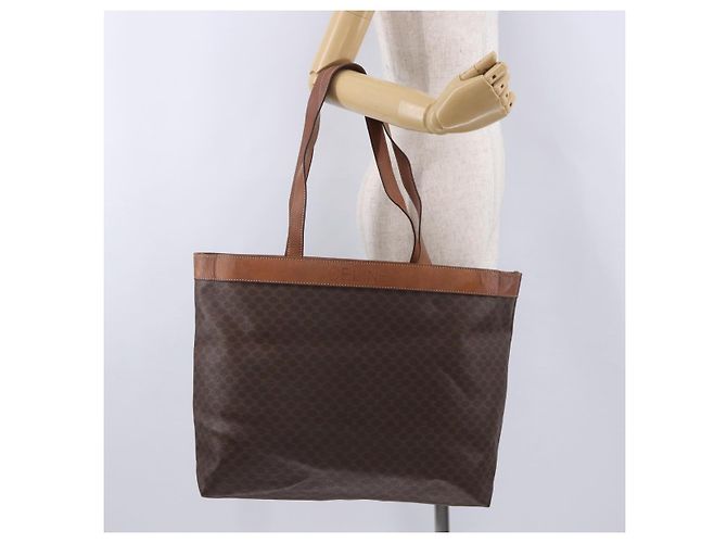 Céline Borsa Tote CELINE Macadam Canvas PVC Pelle Marrone Oro Auth ka5802 D'oro - vista 22