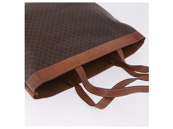 Céline Borsa Tote CELINE Macadam Canvas PVC Pelle Marrone Oro Auth ka5802 D'oro - vista 7