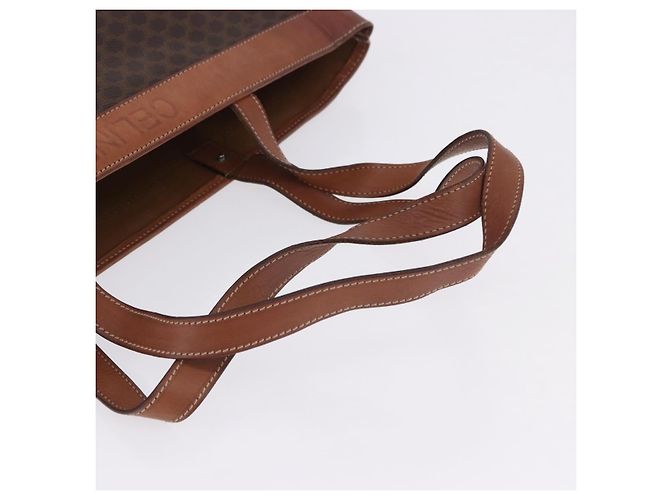 Céline Borsa Tote CELINE Macadam Canvas PVC Pelle Marrone Oro Auth ka5802 D'oro - vista 8