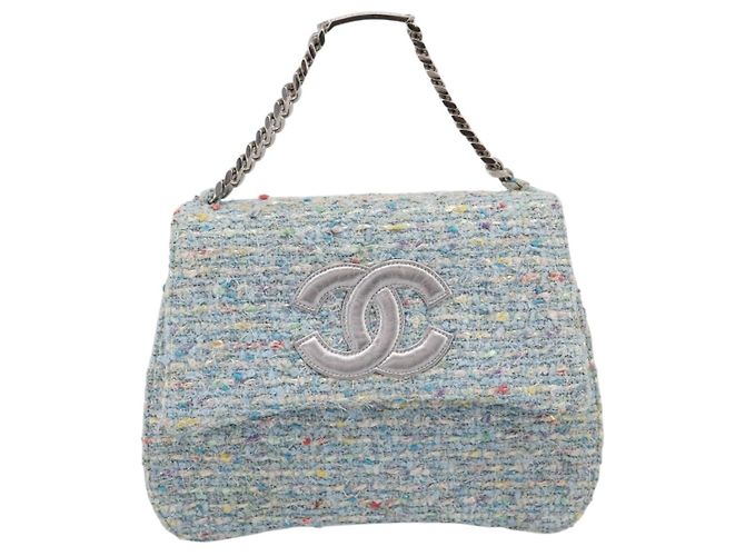 Borsa a mano CHANEL COCO Mark Chain in tweed azzurro e argento CC Auth 197488SAM Blu chiaro - vista 13