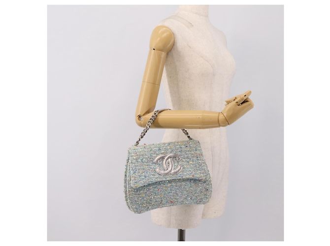 Borsa a mano CHANEL COCO Mark Chain in tweed azzurro e argento CC Auth 197488SAM Blu chiaro - vista 24