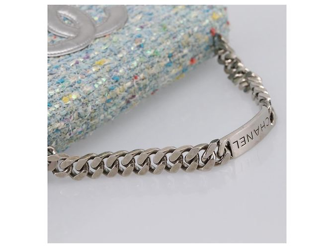 Borsa a mano CHANEL COCO Mark Chain in tweed azzurro e argento CC Auth 197488SAM Blu chiaro - vista 7