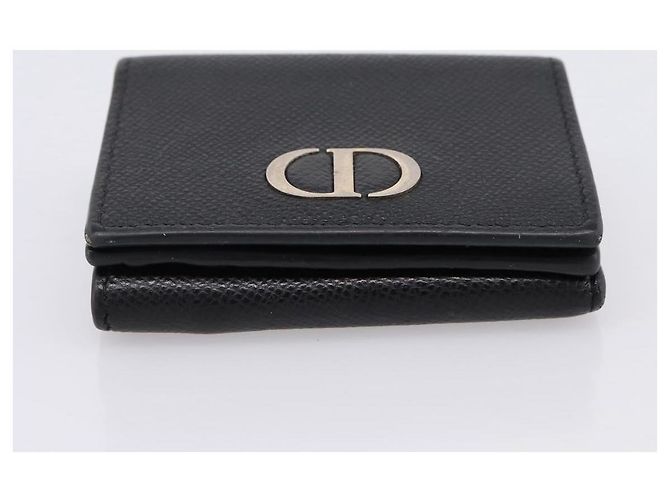 Portafoglio compatto Christian Dior in pelle nera e oro Auth 198767A Nero D'oro - vista 6