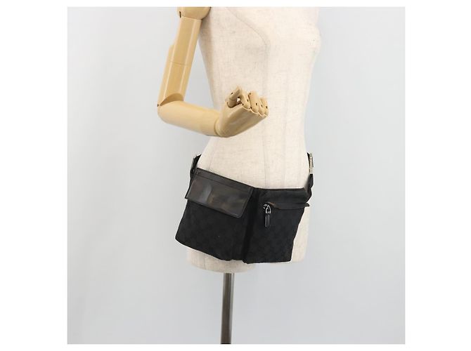 Riñonera GUCCI GG Canvas Negra Plata 28566 Auth 194295 Negro - vista 23