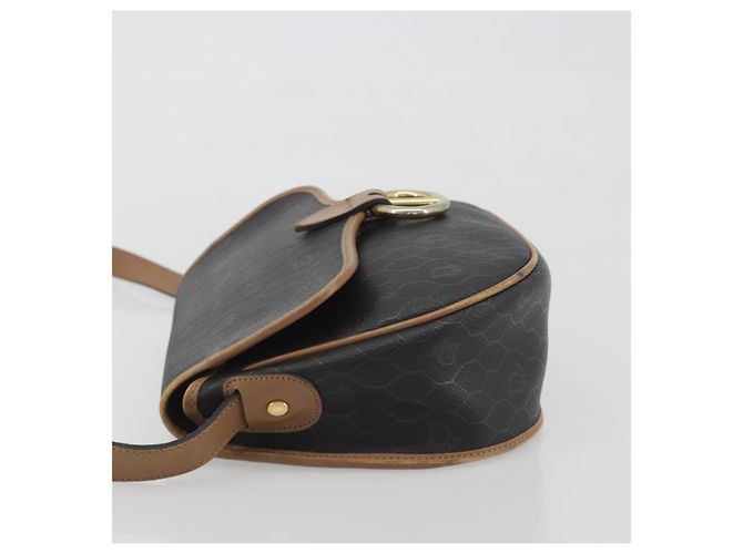 Sac à épaule Christian Dior Honeycomb PVC Leather Black Gold Tone Auth BA14833 Noir - vue 4