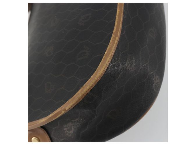 Sac à épaule Christian Dior Honeycomb PVC Leather Black Gold Tone Auth BA14833 Noir - vue 9