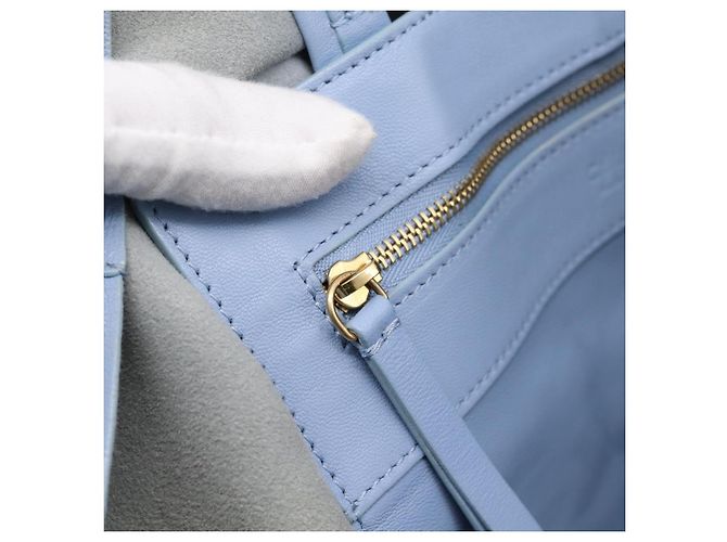 Céline Borsa a mano CELINE Horizontal Kabbalaj in pelle Blu Chiaro Oro Auth 198720A D'oro - vista 20