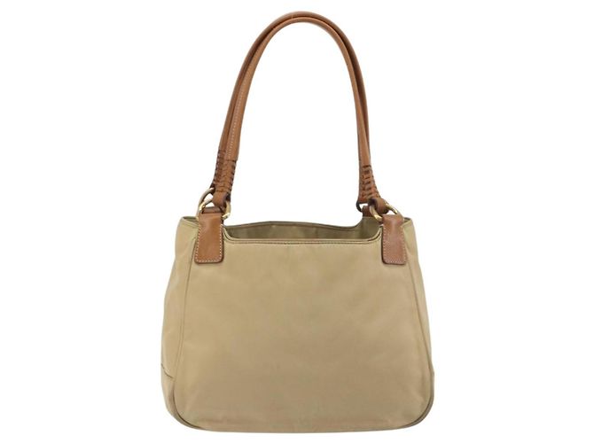 Bolso Tote PRADA Nylon Beige Gold Auth 195771V Dorado - vista 2