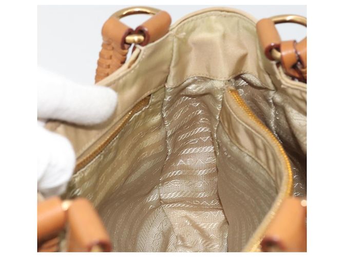 Bolso Tote PRADA Nylon Beige Gold Auth 195771V Dorado - vista 20