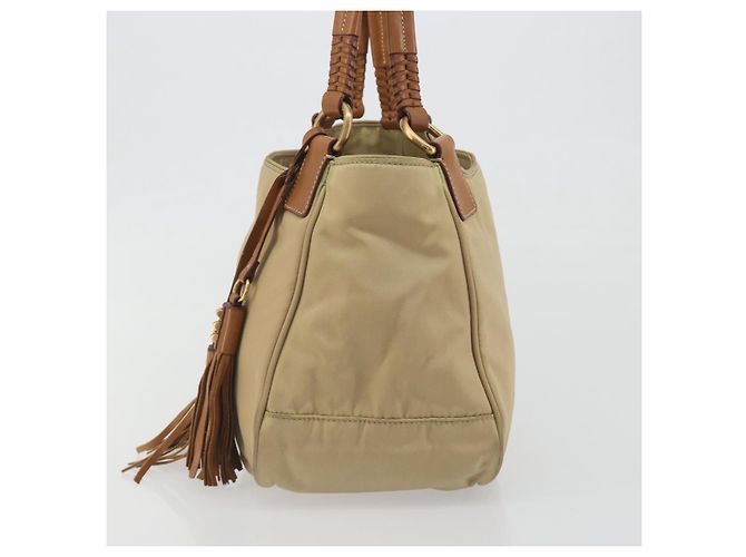 Bolso Tote PRADA Nylon Beige Gold Auth 195771V Dorado - vista 3