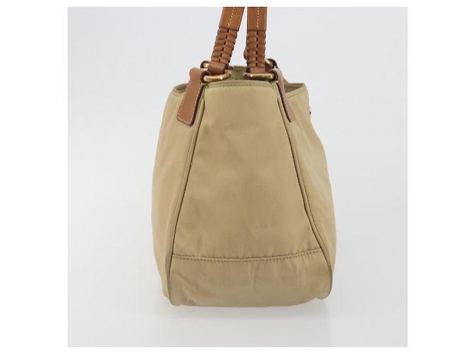 Bolso Tote PRADA Nylon Beige Gold Auth 195771V Dorado - vista 4