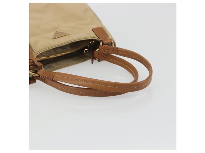 Bolso Tote PRADA Nylon Beige Gold Auth 195771V Dorado - vista 7