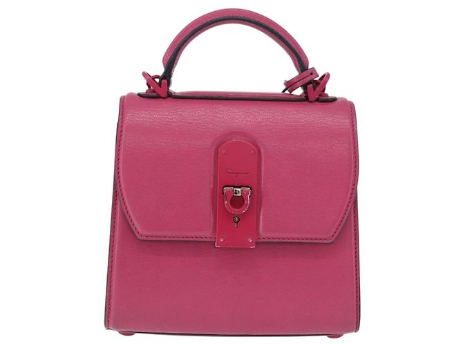 Borsa Salvatore Ferragamo Gancini in pelle 2way Rosa Argento Auth 196358A - vista 13