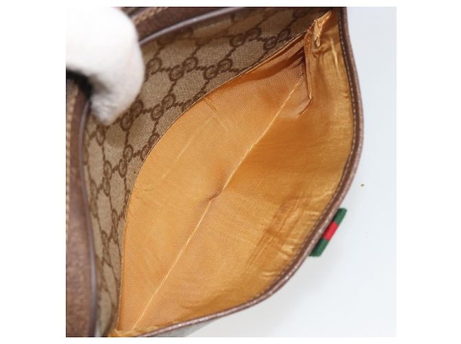 Borsa GUCCI GG Supreme Web Sherry Line PVC Beige Oro 116 02 089 Auth ka5771 D'oro - vista 11