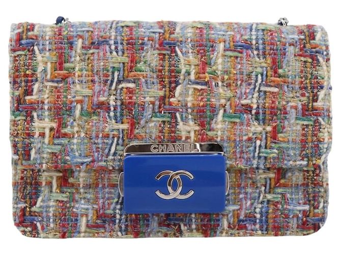 Borsa a tracolla con catena CHANEL Tweed Multicolor Silver CC Auth 196363SM Argento Multicolore - vista 13