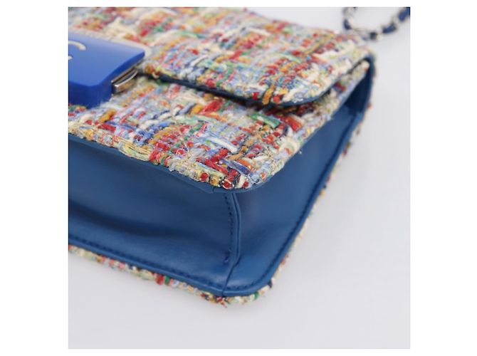 Borsa a tracolla con catena CHANEL Tweed Multicolor Silver CC Auth 196363SM Argento Multicolore - vista 14
