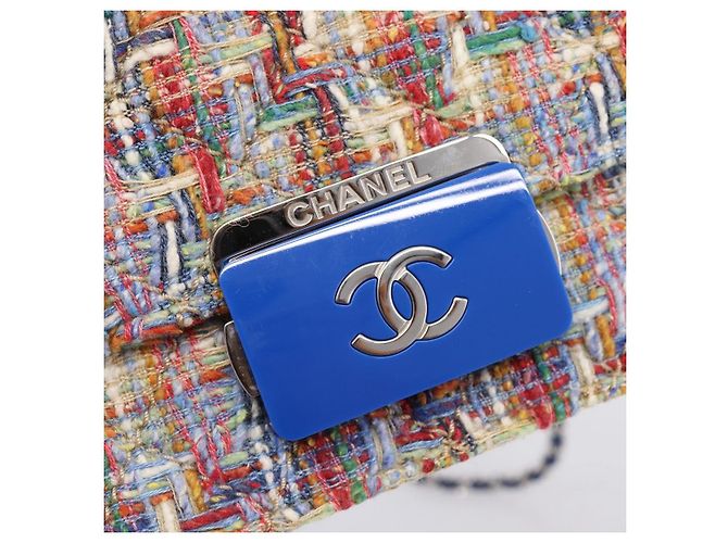 Borsa a tracolla con catena CHANEL Tweed Multicolor Silver CC Auth 196363SM Argento Multicolore - vista 18
