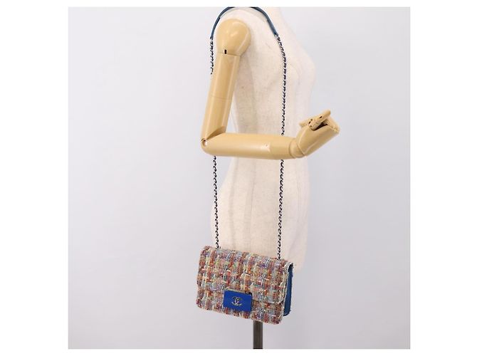 Borsa a tracolla con catena CHANEL Tweed Multicolor Silver CC Auth 196363SM Argento Multicolore - vista 24
