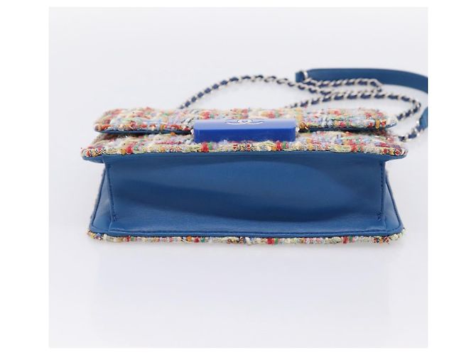 Borsa a tracolla con catena CHANEL Tweed Multicolor Silver CC Auth 196363SM Argento Multicolore - vista 5