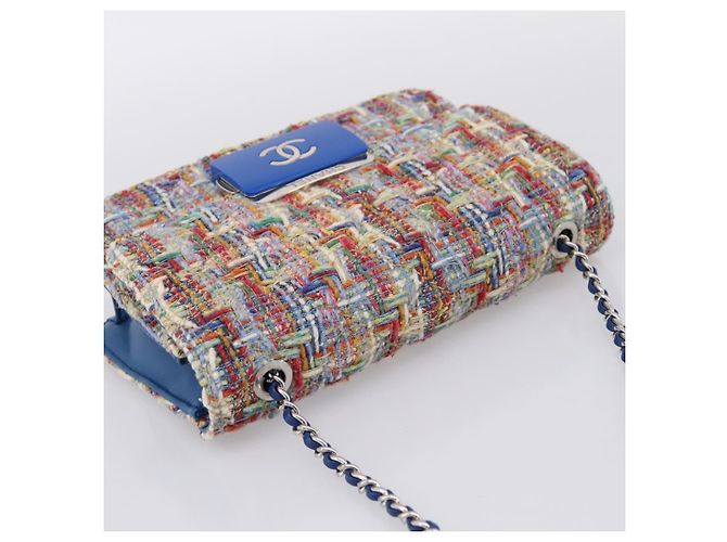 Borsa a tracolla con catena CHANEL Tweed Multicolor Silver CC Auth 196363SM Argento Multicolore - vista 6