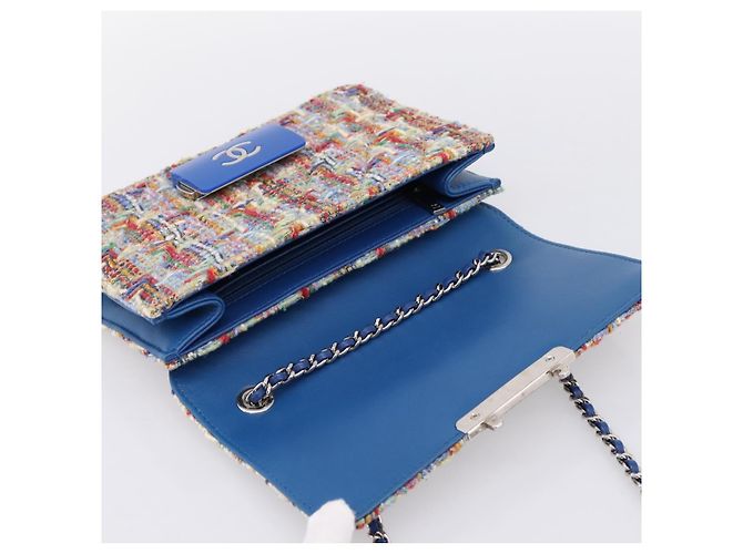 Borsa a tracolla con catena CHANEL Tweed Multicolor Silver CC Auth 196363SM Argento Multicolore - vista 9