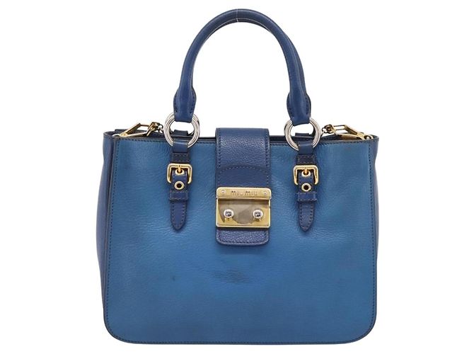Borsa a mano Miu Miu in pelle 2way blu tono oro Auth 198631A - vista 13