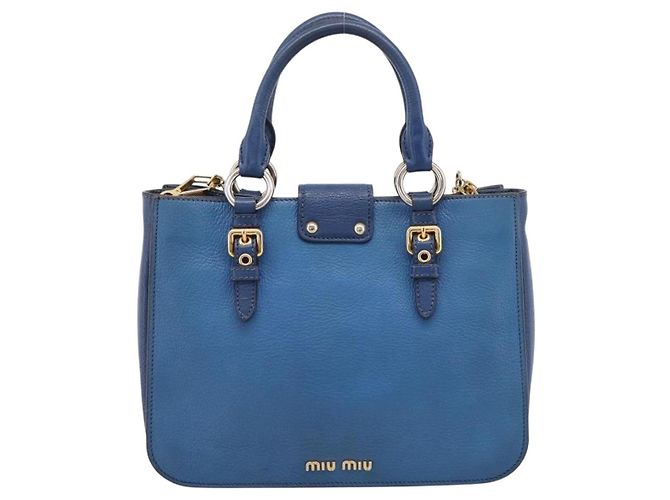 Borsa a mano Miu Miu in pelle 2way blu tono oro Auth 198631A - vista 2
