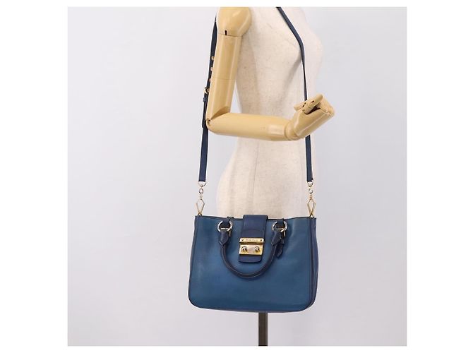 Borsa a mano Miu Miu in pelle 2way blu tono oro Auth 198631A - vista 26